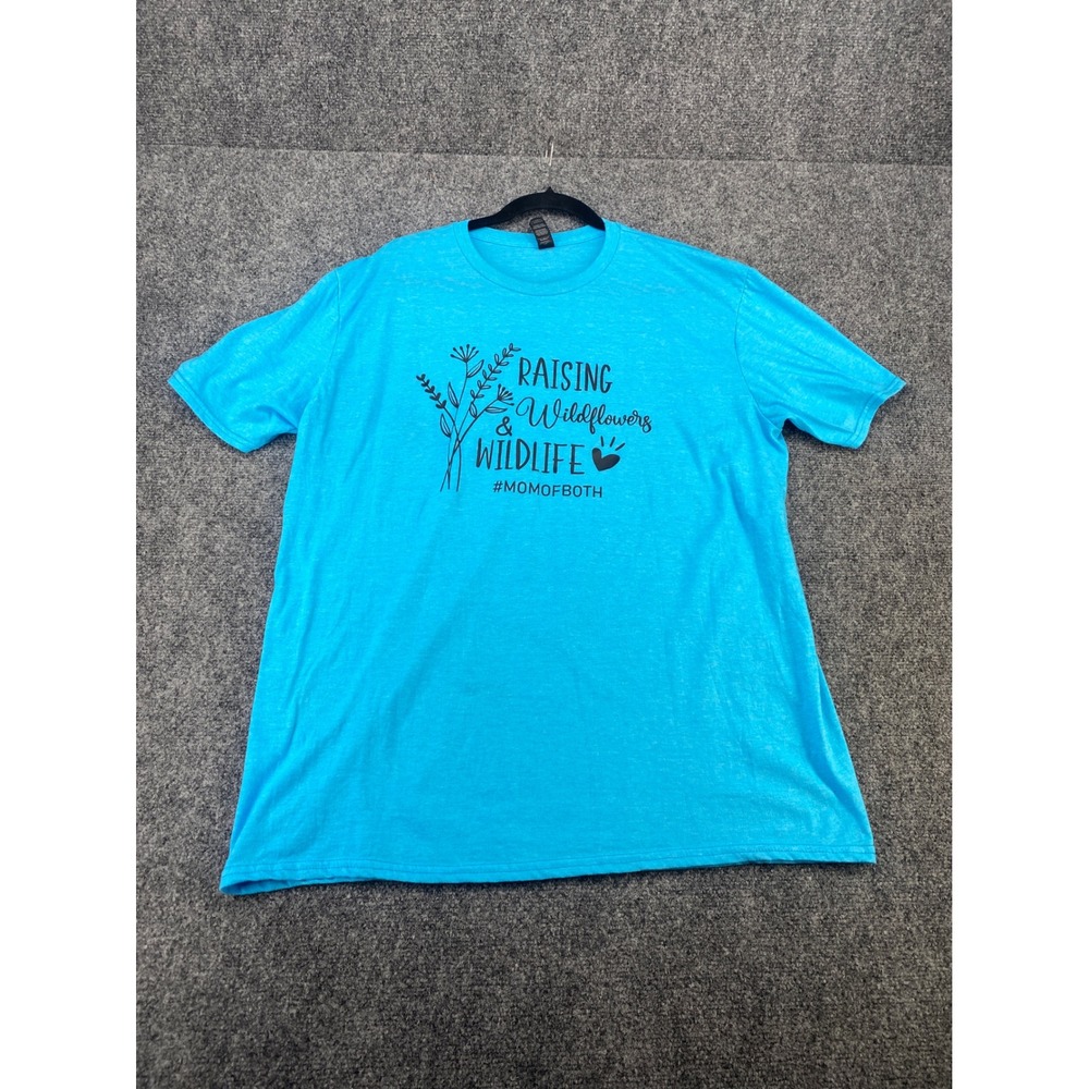 Alstyle Raising Wildflowers & Wildlife Graphic T-Shirt XL Blue Mom Of Both Tee